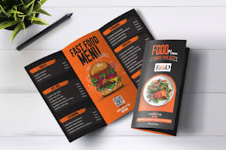 design a tri fold brochure food menu for your restaurant