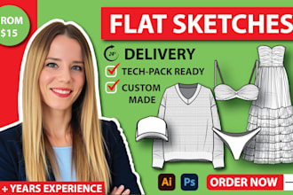 create a 2d garment, technical flat, cad sketch of design