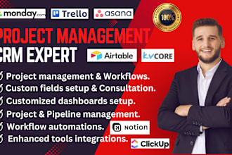 setup mondaycrm asana, airtable, clickup trello notion zoho kvcore zendesk keap