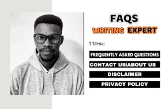 write faqs, home page, about us, contact us, disclaimer page, privacy policy