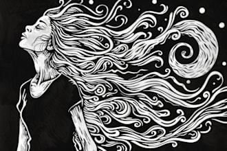 design a beautiful linocut t shirt in my art style