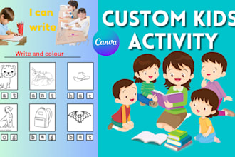 design child worksheet,kids activity book, colouring book ,kindergarten in canva