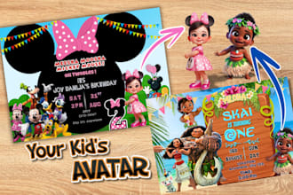 design kids birthday invitations in any disney or cartoon theme