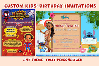 design kids birthday invitations in any disney or cartoon theme