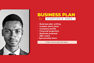 develop business plans, pitch deck, sba loans, and 5 year financial model
