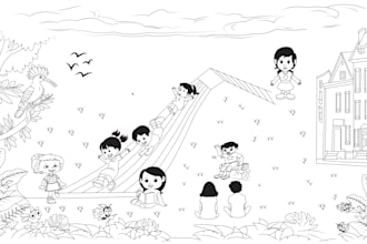 draw colouring book page for kids and adults or amazon KDP