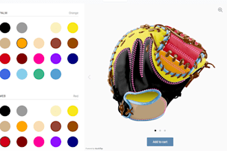 build 2d 3d baseball, softball glove product configurator on kickflip and zakeke