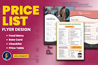 design spa, salon, fitness, gym, food, price list, rate card, checklist, menu