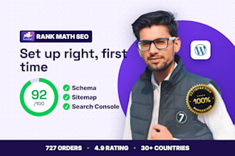 fully set up rank math SEO plugin with 90 plus score