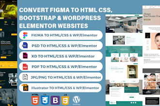 convert figma to HTML,  wordpress elementor websites
