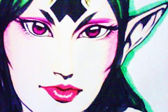 design and draw a close up of a unique and beautiful fantasy character