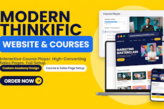 design a modern thinkific website, online course, and sales page