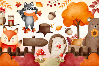 custom adorable watercolor clipart for your brand or project