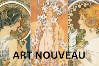 do art nouveau illustration in vintage style 70s, art deco, vintage illustration