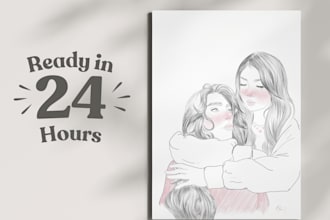 draw lineart portrait of couple