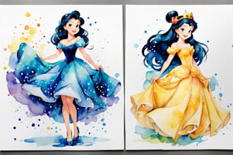 draw a disney watercolor cartoon portrait style
