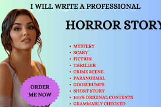 write horror, scary, mystery short stories, professional ghostwriter, thrilers