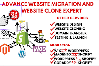backup website wix to wordpress magento godaddy to shopify website migration
