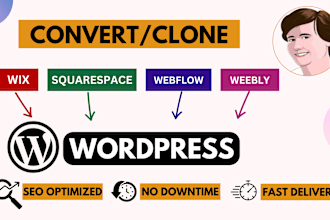 convert clone squarespace, HTML, weebly, PSD, figma to wordpress