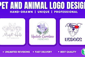 create hand drawn, unique, artistic pet and animal logo