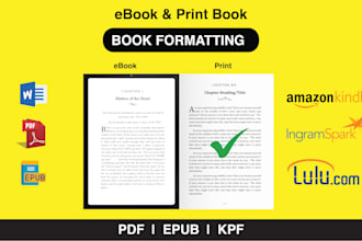 do book formatting for amazon kdp, lulu, ingramspark and book publishing