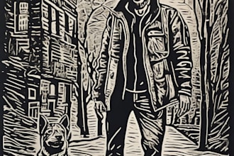 make custom portrait in linocut style