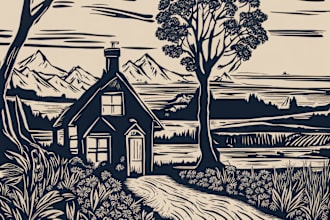 create artistic linocut illustration in my style