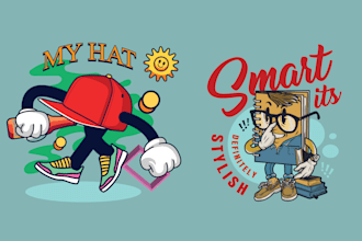 design mascot, skull, skate and cartoon character logo