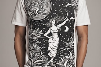 design a beautiful linocut t shirt in my art style