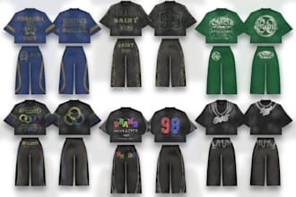 create a y2k grunge streetwear style design for pants and shirts