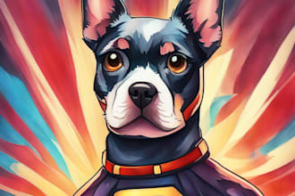 custom pet portrait with amazing superhero style