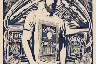 create animal linocut tshirt design for brands