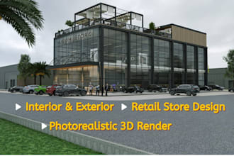 do retail store, restaurant, cafe, interior and 3d rendering