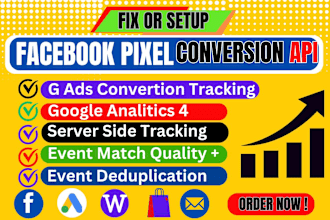 fix or setup facebook pixel conversion API, google analytics 4 tracking by GTM