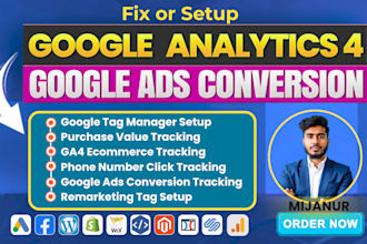 set up ga4 ecommerce tracking, google ads conversion tracking via GTM