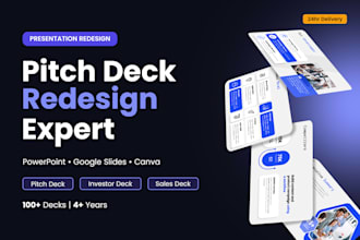 revamp or redesign modern pitch deck, powerpoint presentation slides or template