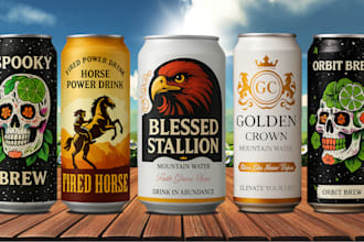 create premium energy drink label, bear can label with 3d
