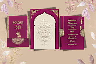 design elegant urdu and english wedding cards or animations