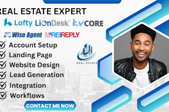 setup lofty custom website, kvcore, lion desk, and wise agent