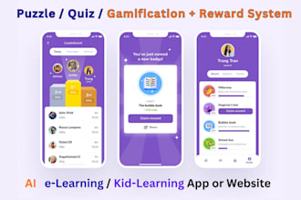 develop ai puzzle and quiz gamification app or website, with reward system
