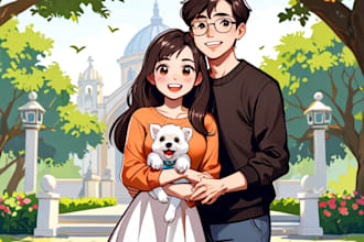 draw cartoon couple, pet or family portrait