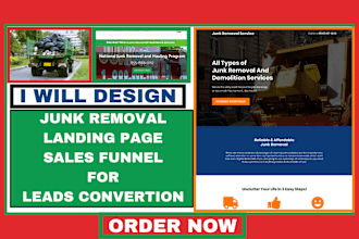design junk removal landing page junk removal sales funnel for leads conversion