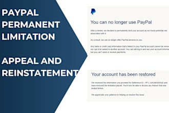 appeal paypal permanent limitation, and reinstate your account