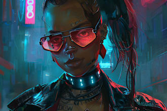 do cyberpunk, sci fi, robot, mecha character concept art