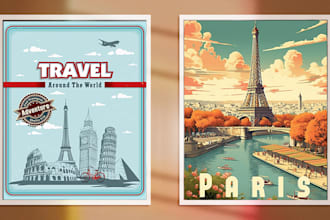 design product ,travel and retro vintage poster professionally