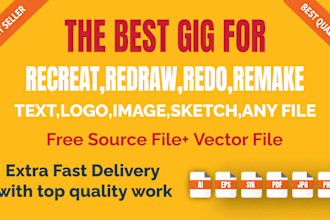 recreat, redraw, remake or redo, your logo image to vector