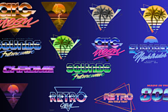 make 80s 90s 70s retro vintage logo chrome neon styles 3d