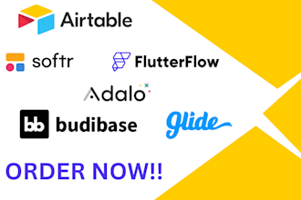 build mobileapp using flutterflow,airtable,adalo,softr,glide,appsheet, budibase