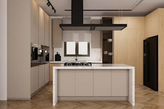 create professional 3d kitchen design, layout, and realistic rendering
