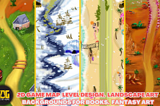design 2d game assets, concept art for backgrounds, and design level maps